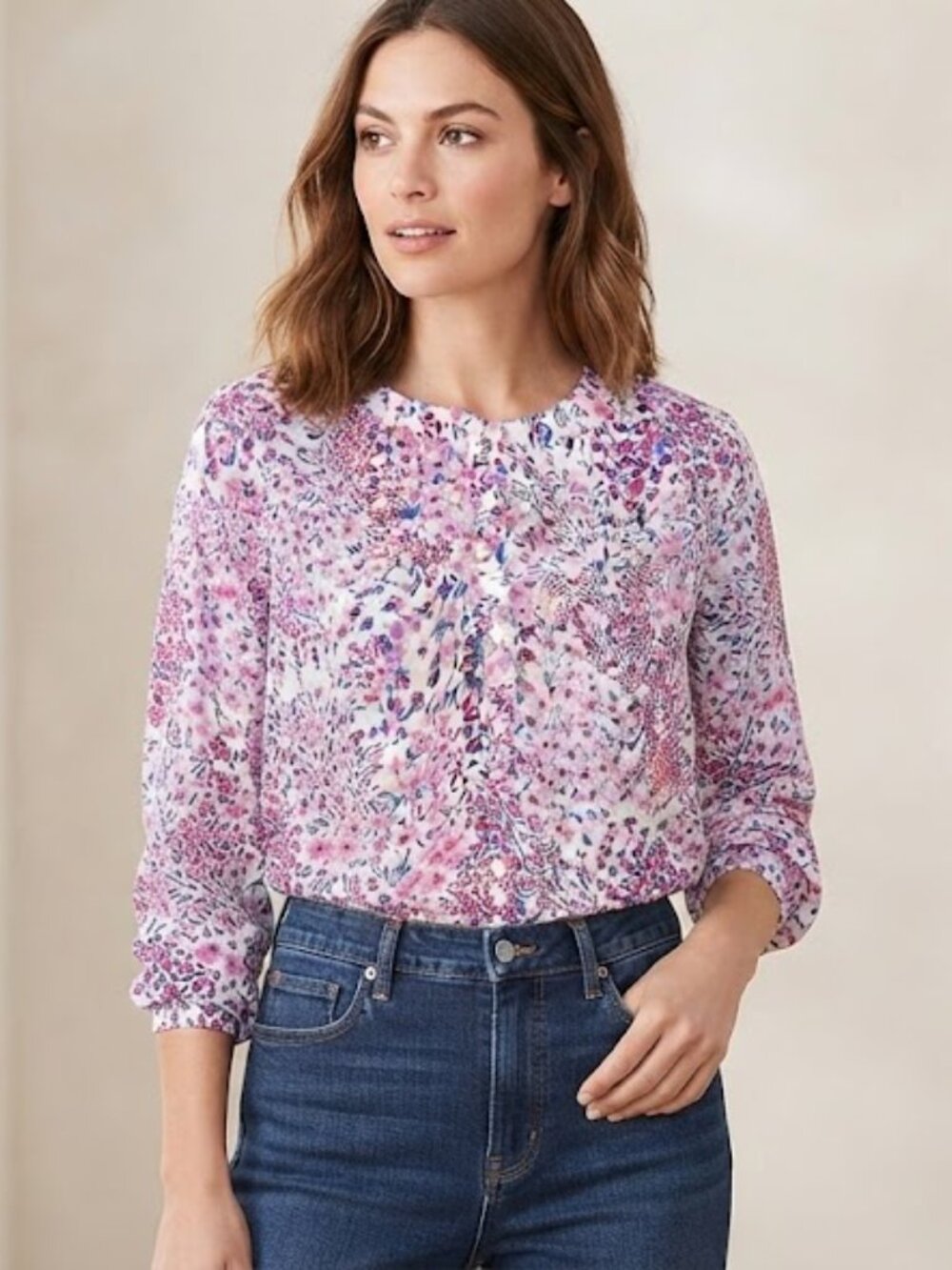 Talbots Pink Floral Long-Sleeve Blouse